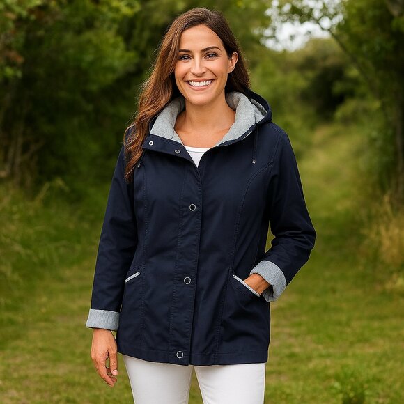 Mackintosh New England Rain or Shine Jacket with Detachable Hood Lined Navy Blue - Picture 15 of 15